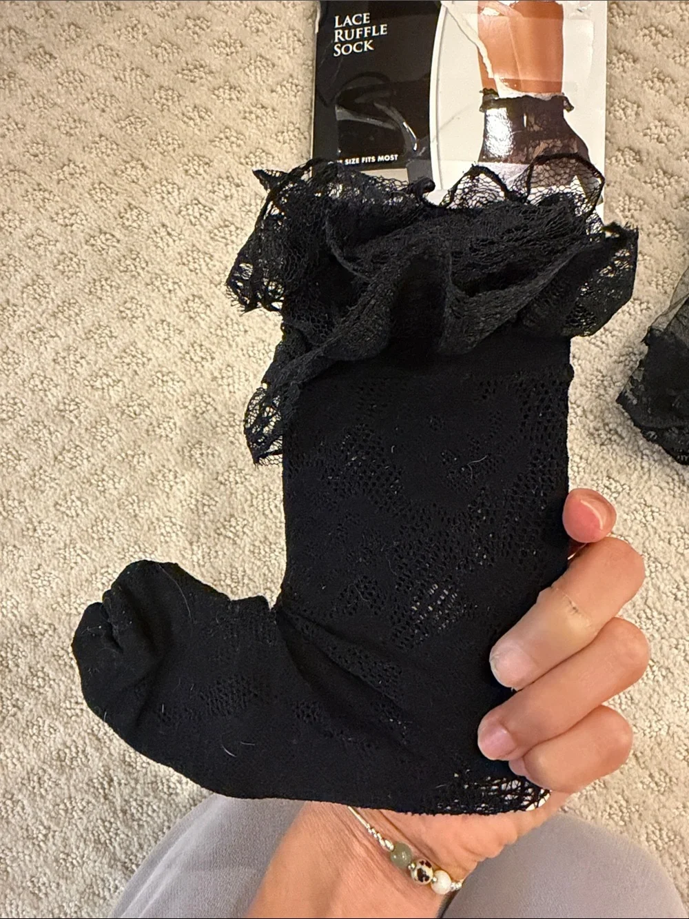 Black Lace Ruffle Socks with Sheer Lace Cuffs